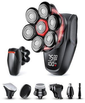 Head Shaver for Bald Men - IPX8 Waterproof Electric Razor for Wet/Dry Use with LED Display USB-C Fast Charge &amp 5 Attachments Black