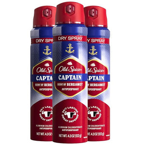 Old Spice Men's Antiperspirant &amp Deodorant Invisible Dry Spray Ultimate Captain 24/7 Odor Protection 4.3oz (Pack of 3)