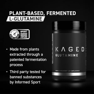 Kaged Muscle L-Glutamine Powder 500 Gram Vegan Support Muscle Recovery Post Workout Glutamine Banned-Substance Free Unflavored 100 Servings