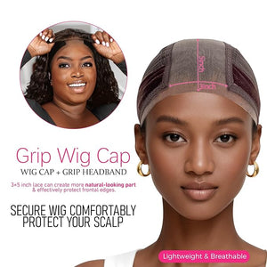 LAB HAIRS Wig Cap with Grip Band for Keeping Wigs in Place More Full Cap-wide Transparent Lace for Lace Front Wigs - Brown/Black/Nude Non Slip Cap Make Your Wig Be Glueless (Brown-S)