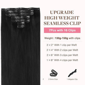 GOO GOO Clip in Hair Extensions Real Human Hair Remy Human Hair Extensions Clip ins for Women Natural Human Hair 22inch 150g 7Pcs 1B Natural black