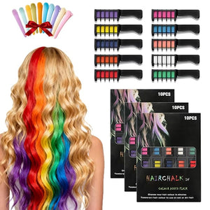 Festive Fun Hair Chalk Combs Hair Color Comb for Girls Temporary Washable Hairs Dye Skin-Friendly Material Quick-Drying Suitable for Christmas Parties and Role-Playing (3 Set)