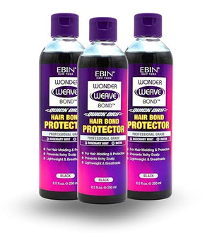 Quick Weave Protective Shield ? 3x Wonder Weave Bond Hair Protector (Black) 8.5oz by EBIN NEW YORK ? Scalp Shield and Protective Barrier Styling and Comfortable Wear ? Gift Set (3 Items)