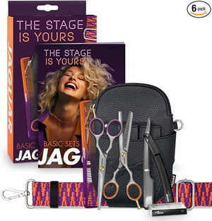 JAGUAR Shears Basic Set The Stage is Yours - 5.5 Inch Premium Hairdressing Scissors Set with Professional Shears Thinning Scissors Razor Blades Comb &amp Carrying Case Made in Germany for Salon U