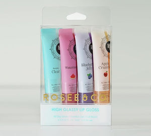 Rosee Lip Gloss Vegan &amp; Cruelty Free Treatment, Professional Make up, Long Lasting Glossy with Shea Butter, Moisturize, Protect &amp; Smooth, High Shine, Non-Sticky (v. Set of 4-3, 0.5)