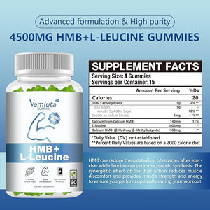 2 Packs HMB and Leucine Supplements Gummies for Men, Women - 4500MG, HMB £¦ Leucine for Muscle Recovery &amp; Growth Support, Non-GMO, Gluten-Free, Adults &amp; Elder, Apple Flavor, 120 Counts