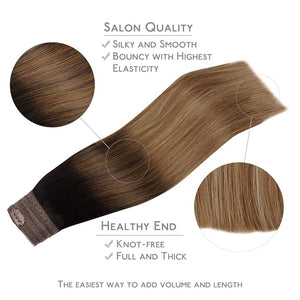 WENNALIFE Wire Hair Extensions (Increase 50% Lifespan) Real Human Hair 16 inch 95g Dark Brown to Chestnut Brown and Dirty Blonde Highlighted Remy Wire Hair Extensions Invisible Real