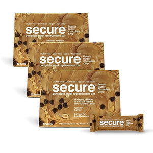 ANDREW LESSMAN Secure Complete Meal Replacement Bars - Peanut Butter Chocolate Chip - 36 ct box - 7g Protein Bars. 11 Vitamins plus Inulin Fiber. Low Calorie. Gluten and Dairy-Free Vegan Non-GMO