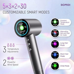 High-Speed Ionic Hair Dryer: 3Min Fast Dry with Brushless Motor - Quiet Lightweight hair care Blow Dryer with Diffuser &amp HD Display for Curly Hair&ampSalon&ampHome&ampTravel Hair Dryer for Wo