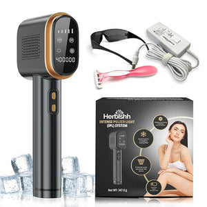 Herbishh IPL Laser Hair Removal Device, Painless Cooling Technology- 400,000 Flashes, Hair Removal Machine with 5 Intensity Levels, Skin Sensor &amp; Dual Flash Modes- Manual &amp; Auto, For Face &amp