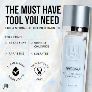Renovo Biotin Hair Serum Women 1 Fl Oz Fragrance-Free Scalp Nourishing Hairline Enhancer Hair Thickening Serum for Women Gentle Formula Biotin Topical Scalp Serums for All Type of Thinning Hairlines