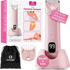 Bikini Trimmer - Pubic Hair Trimmer for Women, Ceramic Blade, Waterproof Electric Shaver for Women with Standing Recharge Dock &amp; Travel Pouch, Female Hygiene Razor