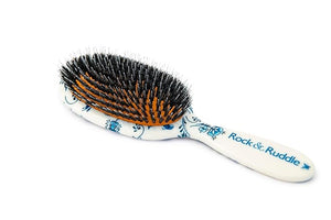 Rock &amp Ruddle Natural Mixed Boar Bristle Hair Brush for Women and Kids (Large 21cm) - Perfect for Wet or Dry Hair Detangling Smoothing Blowdrying - Designed &amp Made in UK - Pretty Blue
