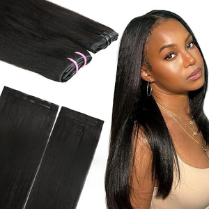 Lashey Invisi Edge &amp Seamless Clip in Hair Extensions Human Hair 18 Inch 110g 7pcs(5pcs Invisi Edge&amp 2pcs Seamless) Real Virgin Human Hair Extensions Natural Black Yaki Straight Hair