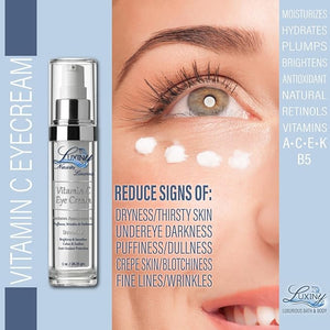 Luxiny Vitamin C Under Eye Cream for Dark Circles and Puffiness Anti Aging Enriched Retinol Eye Cream to Reduce Eye Bags Fine Line and Wrinkles with Aloe Vera &amp Cocoa Butter 1oz.