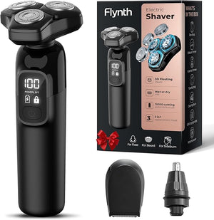 Electric Razor for Men Flynth 3-in-1 Cordless Shaver 3-Blade Rotary Shavers Wet/Dry for Beard Nose &amp Face IPX7 Waterproof Fast Charge Travel Trimmer Grooming Set