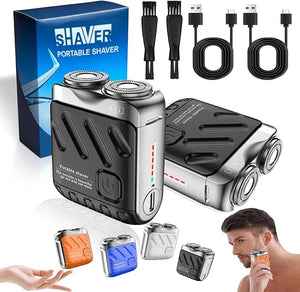 Electric Foil Shaver for Men Mini Electric Explosive Shaver Portable Rotary Dual Ring Electric Shaver Small USB Rechargeable Waterproof Razor for Men Easy Cleaning for Home &amp Travel (2*Black)