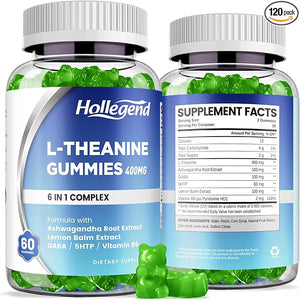 L-Theanine Gummies l'theanine 400mg with Ashwagandha GABA 5HTPL-Theanine Chewable Supplement for Relax Zzz &amp Focus Support Vegan Lemon Flavor 120 Counts