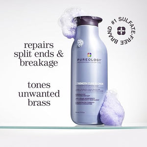 Pureology Strength Cure Blonde Purple Shampoo - For Blonde &amp; Lightened Color-Treated Hair, Tones &amp; Fortifies Brassy Hair, Sulfate-Free &amp; Vegan