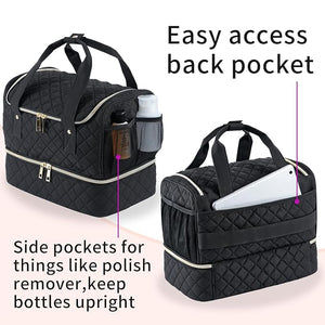 Nail Polish Organizer Bag Fits 1 Nail Lamp and 40 BottlesPretty Nail Organizer with Side Pockets for Nail Polish RemoverManicure Tools (PatentedBag Only)-Black