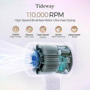 Tideway Hair Dryer Blow Dryer with Diffuser High-Speed Plasma Ionic Low Noise for Fast Drying Travel Hair Dryer for Women and Man Curly/Wavy &amp Long/Thick Color-Treated Hair H11