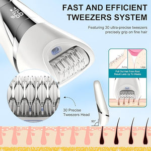 Electric Bikini Epilator for Women, 5 in 1 Hair Removal for Face, Chin, Arm, Leg, Armpit, Bikini Trimmer, IPX6 Waterproof, USB Rechargeable, Wet &amp; Dry Lady Shaver,2 Speeds &amp; 5 Cutter Heads