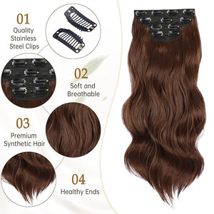 Vigorous Clip in Hair Extensions 4Pcs Mocha mix Brown Copper Long Wavy Hair Extensions Clip Ins 20Inch Soft and Natural Synthetic Hairpieces for Women