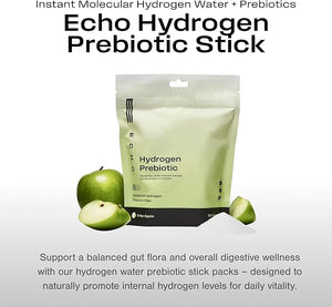 Echo Hydrogen Prebiotic Drink Mix - Digestive Health Supplement Packets - On-The-Go Portable Hydration Mix for Instant Hydrogen Water - Wellness &amp; Energy Support Drink - Crisp Apple - 30 Count