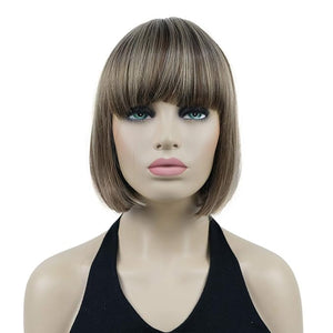Lydell 8 Straight Short Bob Hair Flat Bangs Cute Central Dot Skin Top Heat Resistant Synthetic Wigs (AB607)