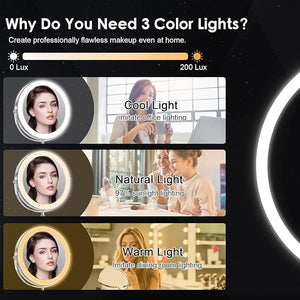 Lighted Makeup Mirror 3000 mAh Rechargeable Double Sided Magnifying Vanity Mirror with 3 Colors 1x/10x 360¡Æ Rotation  Brightness Adjustable Magnification Cosmetic Light up Mirror Women Gift