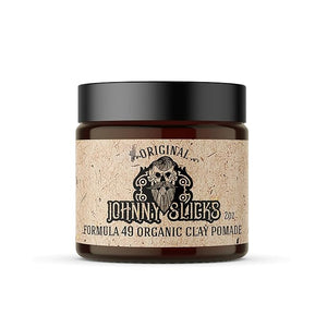 Johnny Slicks Formula 49 Clay All Organic Pomade | Firm Hold &amp; Matte Finish (Promotes Healthy Hair Growth, Helps Hydrate Dry Skin), (2 ounce, Original)