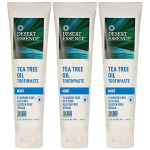 Desert Essence Tea Tree Oil Toothpaste - Mint - 18.75 Oz (6.25 Oz * Pack of 3) - Refreshing Taste - Deep Cleans Teeth &amp; Gums - Helps Fight Plaque - Sea Salt - Pure Essential Oil - Baking Soda
