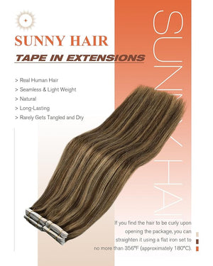 Sunny Hair Tape in Hair Extensions Human Hair 12 Inch Hair Extensions Real Human Hair Tape in Extensions for Women Medium Brown Highlights Caramel Blonde Remy Hair Straight Skin Weft 40pcs 60g