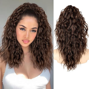 ORSUNCER Claw Clip Ponytail Extension 18 Inch Wavy Pony Tails Hair Extensions Layered Fluffy Clip on ponytails for Women Synthetic Hairpieces Medium Brown