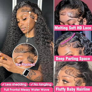 Water Wave Lace Front Wigs Human Hair 220 Density 13x6 HD Transparent Lace Frontal Wigs Human Hair Pre Plucked with Baby Hair 22 Inch Curly Lace Front Wigs for Women