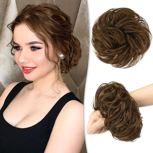 RUWISS Messy Bun Hair Piece Human Hair Messy Rose Bun Hair Buns Hair Piece for Women Real Hair Scrunchies Updo Hair Pieces Bun Extension Ponytail Messy Hair Bun (Medium Reddish Brown)