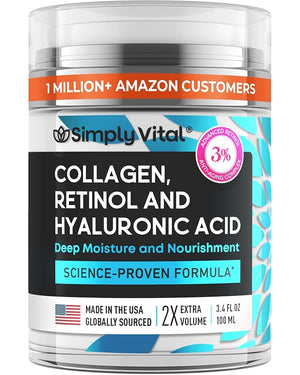 SimplyVital Collagen Retinol &amp Hyaluronic Acid Cream - Anti-Aging Retinol Cream for Face Neck &amp D?collet? - Made in USA - Daily Moisturizer Face Cream - 3.38 fl oz