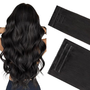 GOO GOO Invisi Edge Clip in Hair Extensions Set 22inch 140g 4pcs Injected Seamless PU Clip ins and 3pcs Classical PU Clip insip ins Virgin Real Human Hair #1B