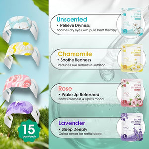 AROIC 60 Pack Steam Eye Masks Disposable for Dry Eyes, Heated Eye Mask Warm Compress for Eyes, Relaxation Gifts, Travel Essentials - Lavender, Unscented, Chamomile, Rose