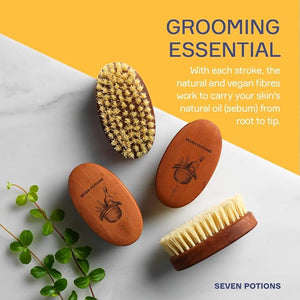 Seven Potions Vegan Beard Brush for Men ? 100% Sisal Plant Fibre &amp; Pear Wood ? Firm Bristles to Gently Tame/Soften/Exfoliate ? 100% Natural, Non-Synthetic