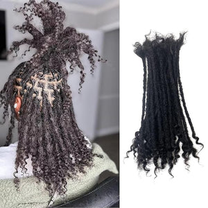 Dreadlock Extensions Human Hair With Curly Ends 0.4cm Width 10 inch 20 Strands Natural Black Loc Extensions Curly End for Women Men