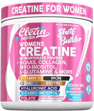 Creatine for Women | Creatine Monohydrate + BCAA Powder Myo-Inositol Collagen Biotin Hyaluronic Acid Folate L Glutamine Vitamin D3 Iron Zinc D-Chiro-Maca Digestion Shelf Builder by Clean Nutra