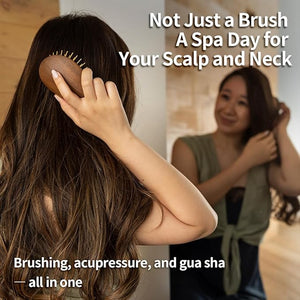 Uffy Acubrusher ? Bamboo Bristle Gua Sha Hair Brush - Ergonomic Scalp Massager for Dandruff &amp Hair Growth Suitable for All Hair Types - Ideal Gift Choice in Beech Wood