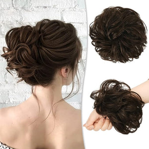 RUWISS Messy Bun Hair Piece Human Hair Messy Rose Bun Hair Buns for Women Real Hair Scrunchies Hair Piece Updo Hair Pieces Bun Extension Ponytail Messy Hair Bun(Dark Brown with 15% Dark Cocoa Blonde)
