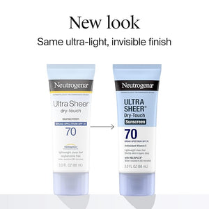 Neutrogena Ultra Sheer Dry-Touch Sunscreen For Face &amp Body SPF 70 Broad Spectrum UVA/UVB Protection Lightweight Water Resistant &amp Non-Greasy Travel Size Sunscreen 3 fl. oz (Pack of 3)