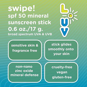 L-UV swipe! SPF 50 Mineral Sunscreen Stick Broad-Spectrum Protection Against UVA &amp UVB Rays Perfect For Everyday Activities &amp Outdoor Adventures Lightweight Sun Protection Sensitive Skin S