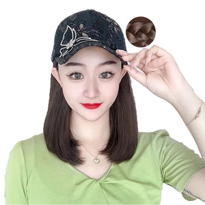 Women's Baseball Hat Wig Versatile Butterfly Duck Tongue Hat Inner Buckle Straight Hair Sunshade Hat Wig Human Hair hat Wig