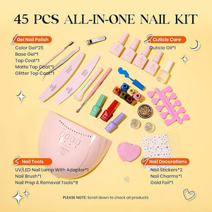 Beetles Gel Nail Polish Kit with U V Light - 25 Colors Gel Polish Set Fall Nail Fest Fragments of Time 45 Pcs Nails Kit with Tools DIY Salon Manicure Set Gifts for Women Girls - One Color One Bottle
