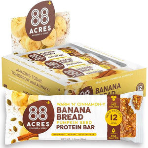 88 Acres Plant Based Seed Protein Bar | 9 Pack Banana Bread | 12g of Plant Based Protein Gluten Free Nut Free Non GMO School Safe No Palm Oil