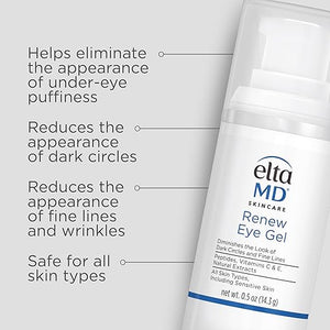 EltaMD Renew Eye Gel Serum for Dark Circles and Puffiness Under Eye Serum for Face Anti Aging Minimizes Fine Lines and Wrinkles 0.5 oz Pump